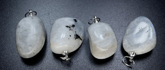 Rainbow Moonstone Tumbled Pendant with Silver Bail (4 Pieces) Size 1.5 Inches (INJD)