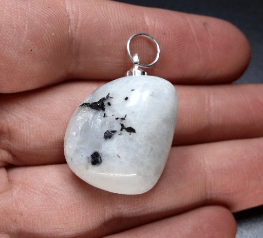 Rainbow Moonstone Tumbled Pendant with Silver Bail (4 Pieces) Size 1.5 Inches (INJD)