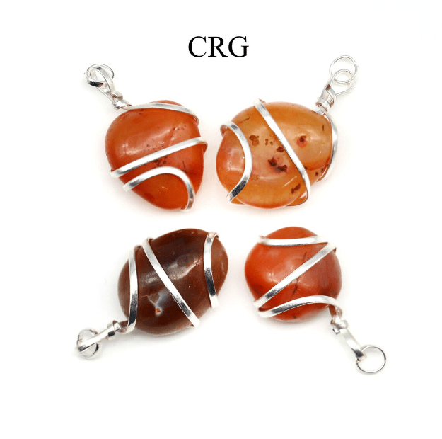 Carnelian Tumbled Pendant with Silver Plated Spiral (0.5 To 1 Inch) (4 Pieces) (INJD)