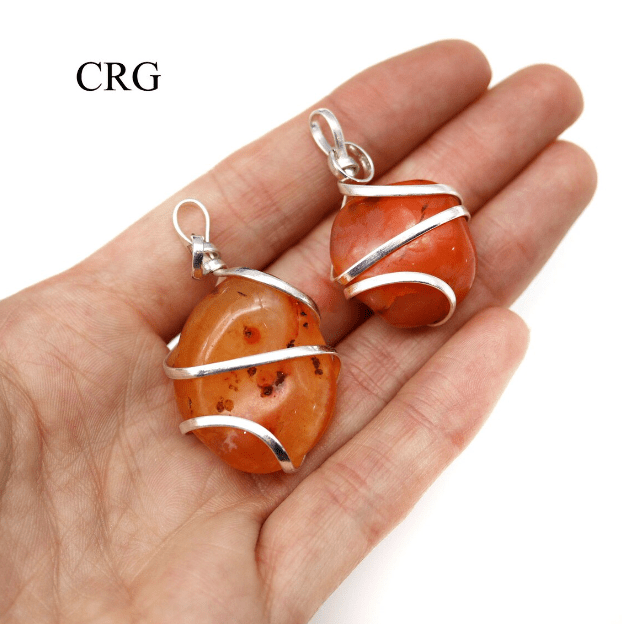 Carnelian Tumbled Pendant with Silver Plated Spiral (0.5 To 1 Inch) (4 Pieces) (INJD)