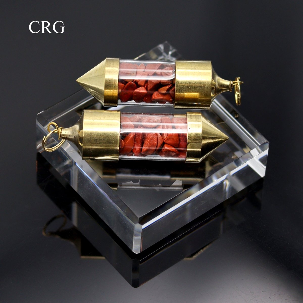 Red Jasper Chip Bottle Pendant with Gold Plating (2.5 Inches) (2 Pieces) (INJD)