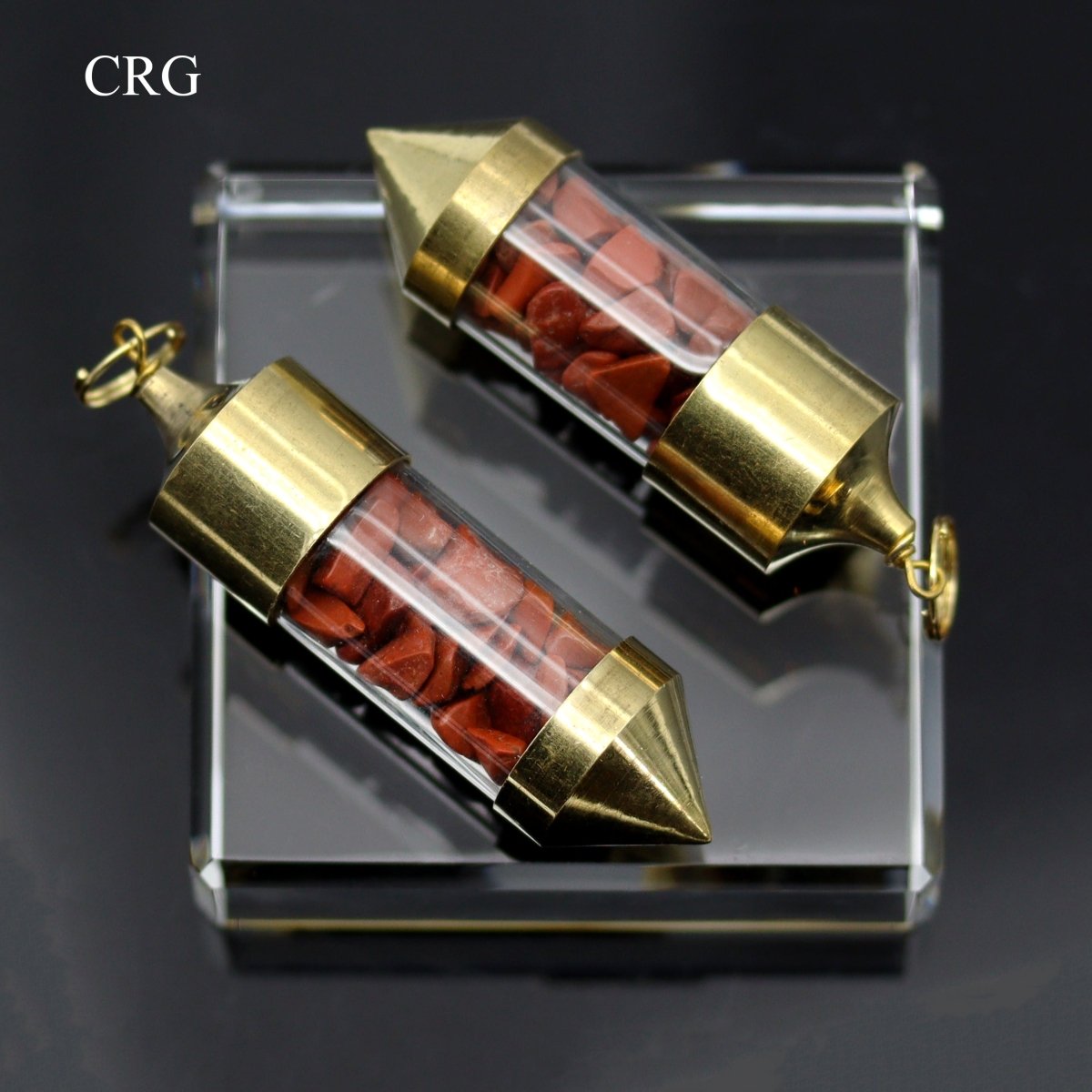 Red Jasper Chip Bottle Pendant with Gold Plating (2.5 Inches) (2 Pieces) (INJD)