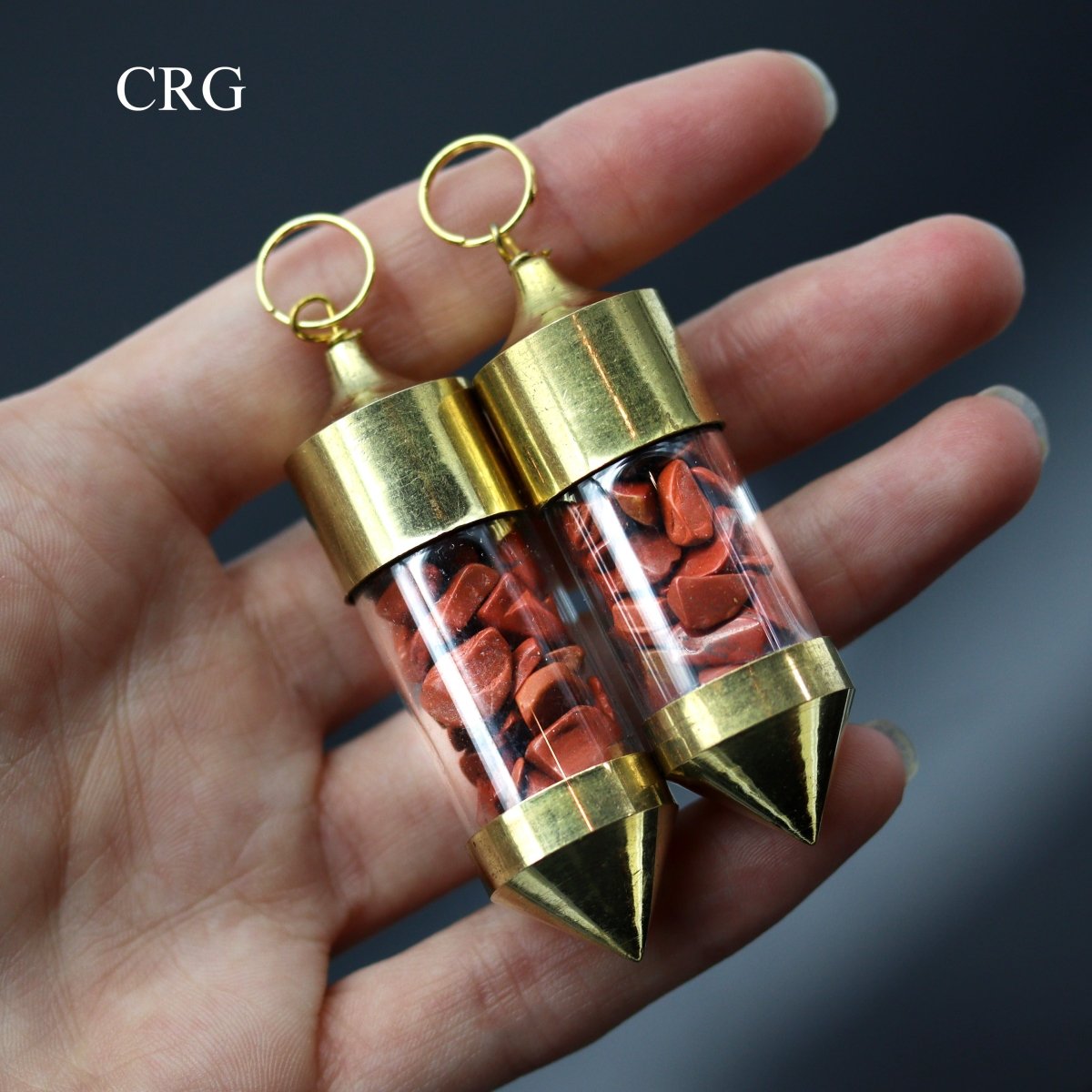 Red Jasper Chip Bottle Pendant with Gold Plating (2.5 Inches) (2 Pieces) (INJD)