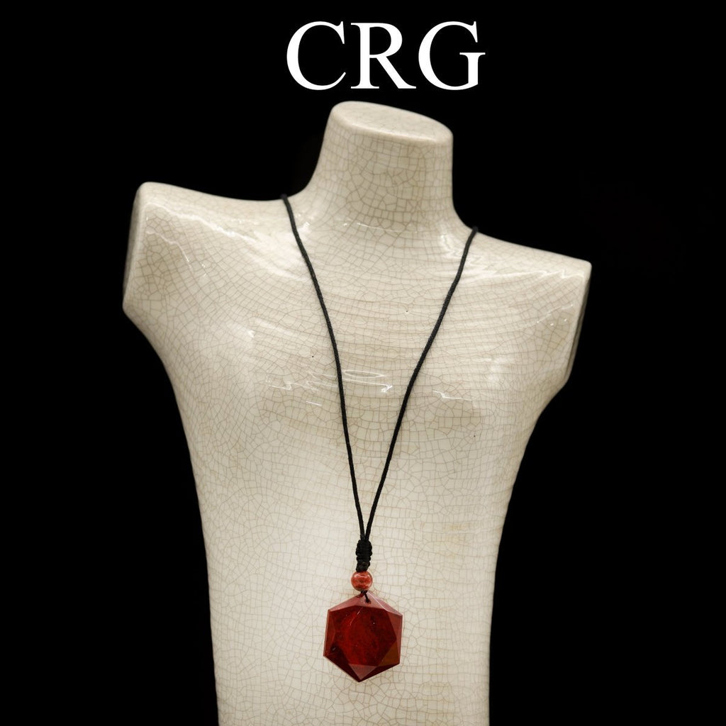 Red Jasper Faceted Hexagon Pendant with Black Cord (4 Pieces) Size 1 Inch (INJD)