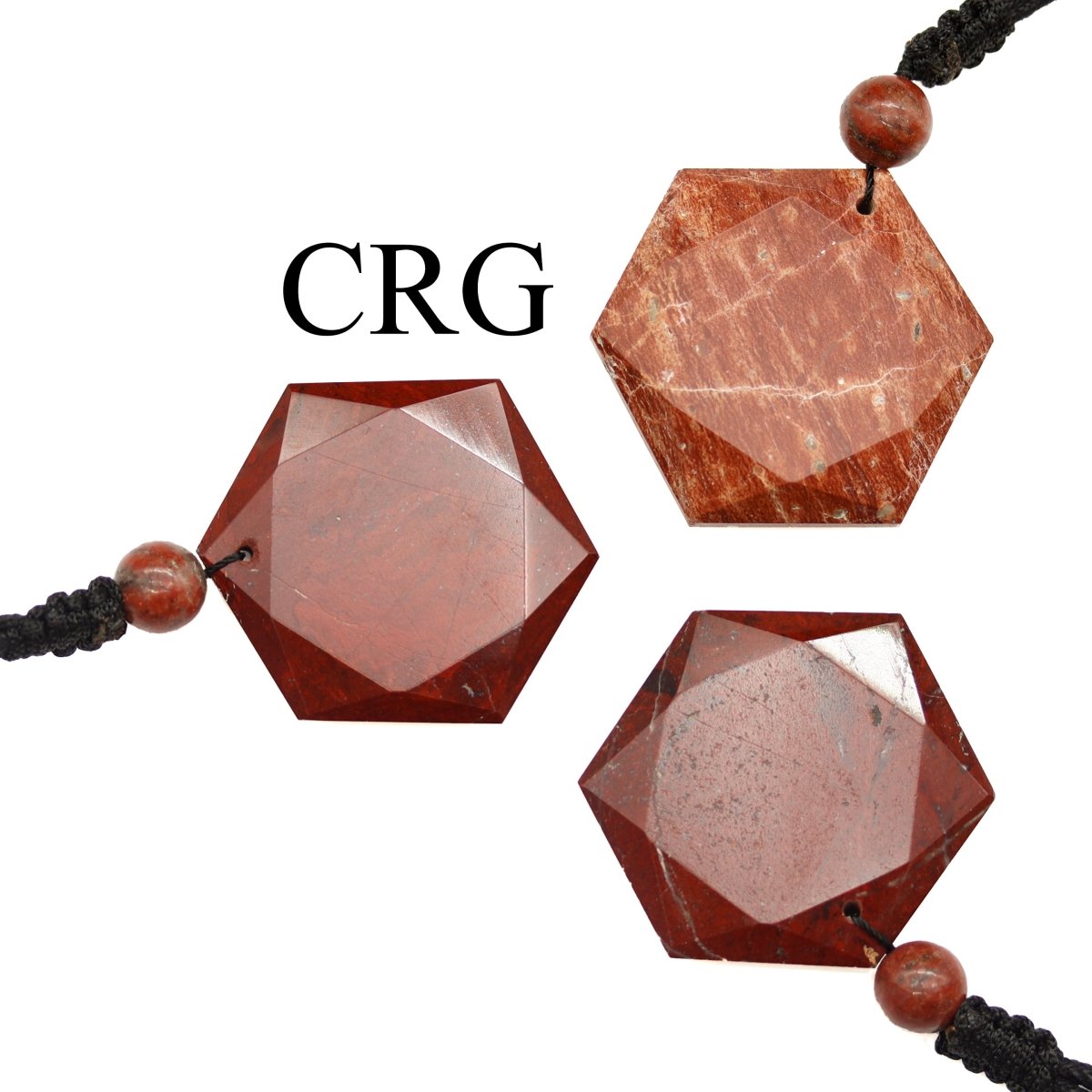 Red Jasper Faceted Hexagon Pendant with Black Cord (4 Pieces) Size 1 Inch (INJD)