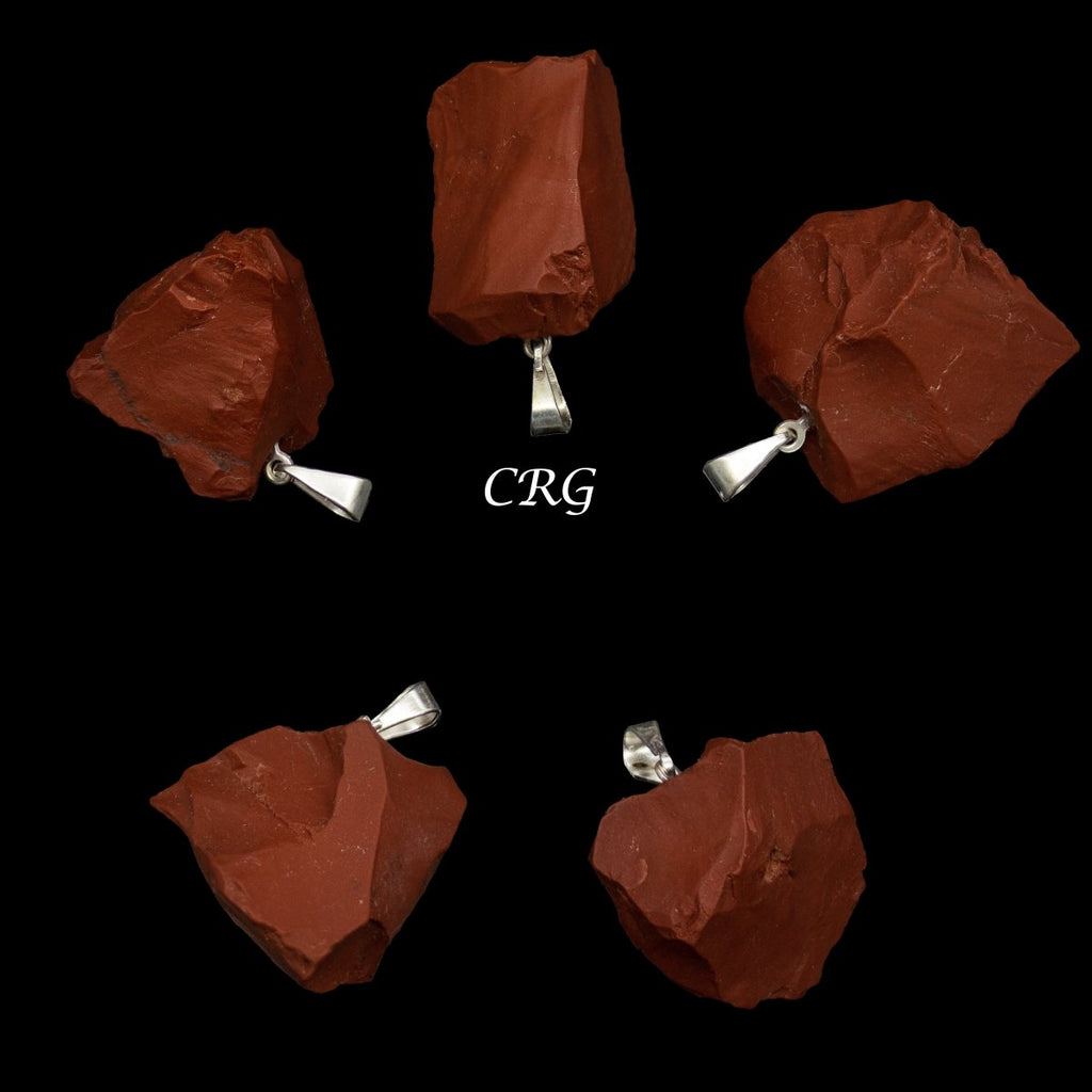 Red Jasper Rough Rock Pendant with Silver Bail (5 Pieces) Size 18 to 22 mm Crystal Jewelry Charm