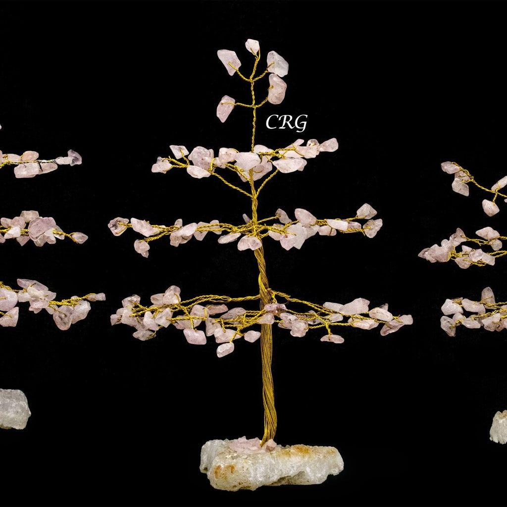 Rose Quartz 100 Chip Tree with Cluster Base and Gold Wire (1 Piece) Size 6 Inches Gemstone Tree