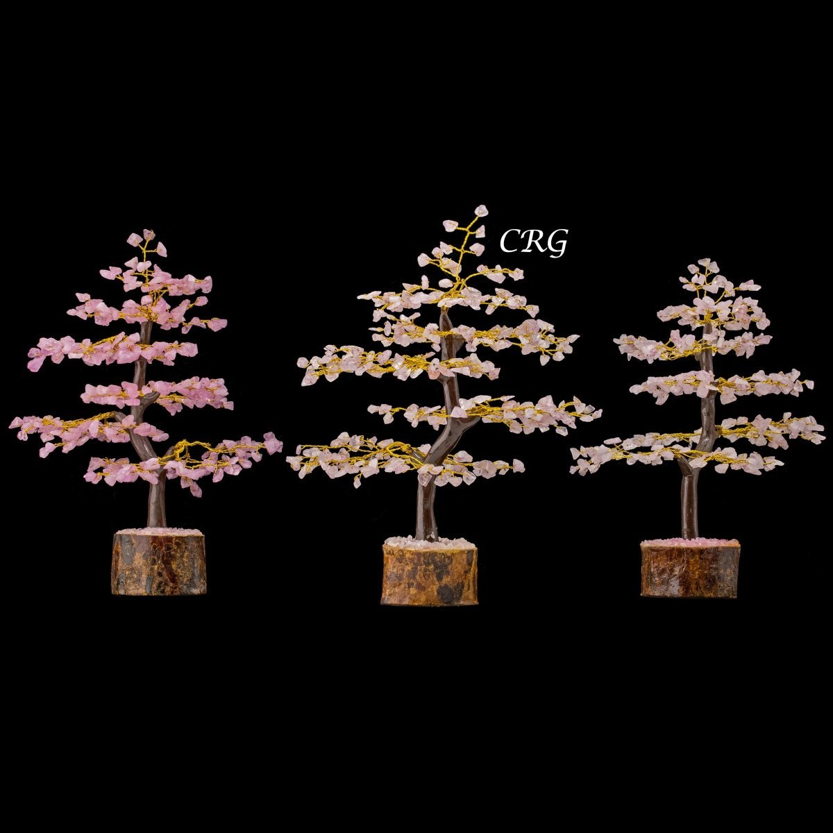 Rose Quartz 300 Chip Tree with Wood Base and Gold Wire (1 Piece) Size 9 Inches Crystal Gemstone Tree