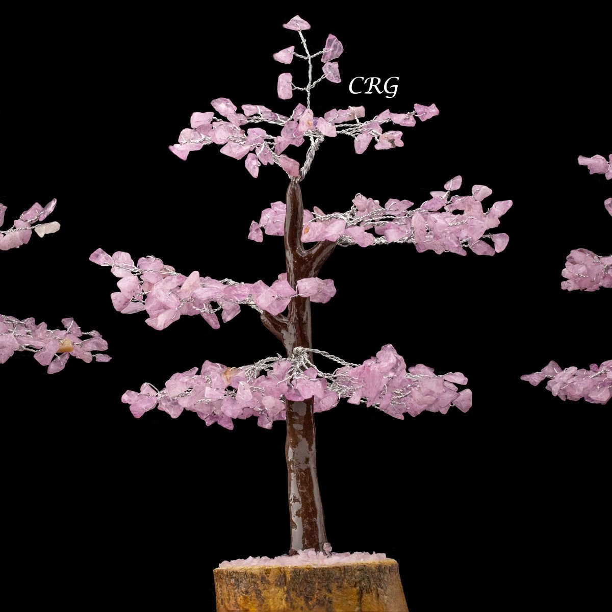 Rose Quartz 300 Chip Tree with Wood Base and Silver Wire (1 Piece) Size 9 Inches Crystal Gemstone Tree