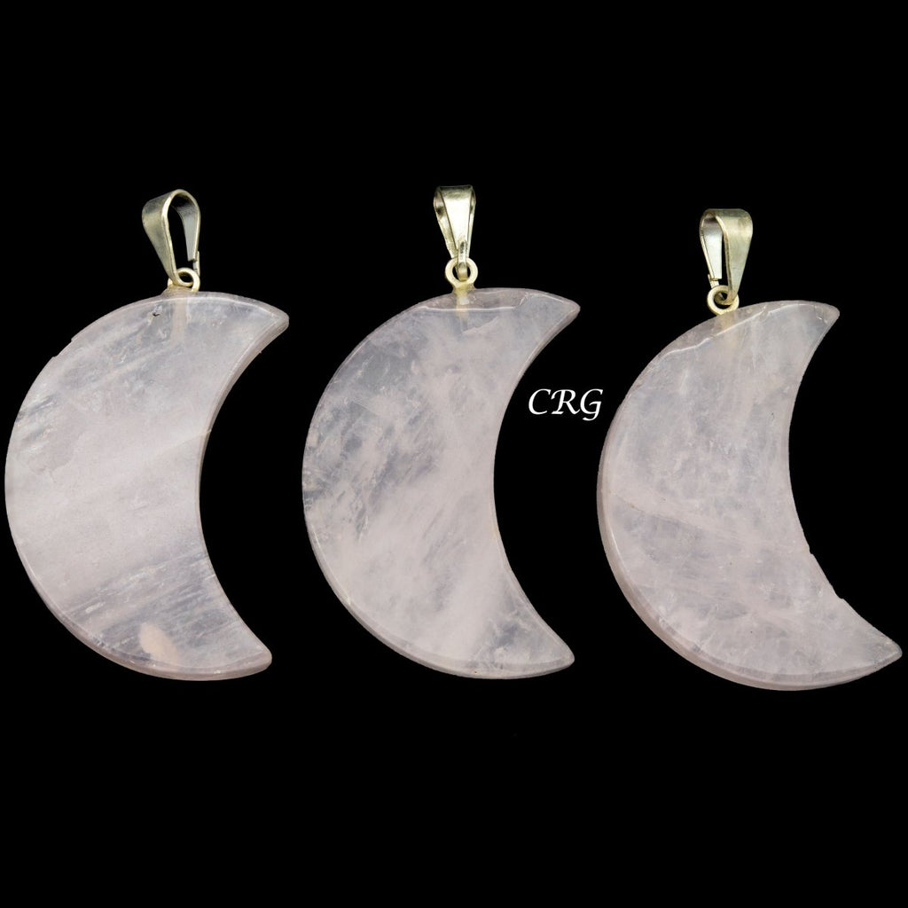 Rose Quartz Crescent Moon Pendant with Silver Bail (5 Pieces) Size 35 to 45 mm Crystal Jewelry Charm
