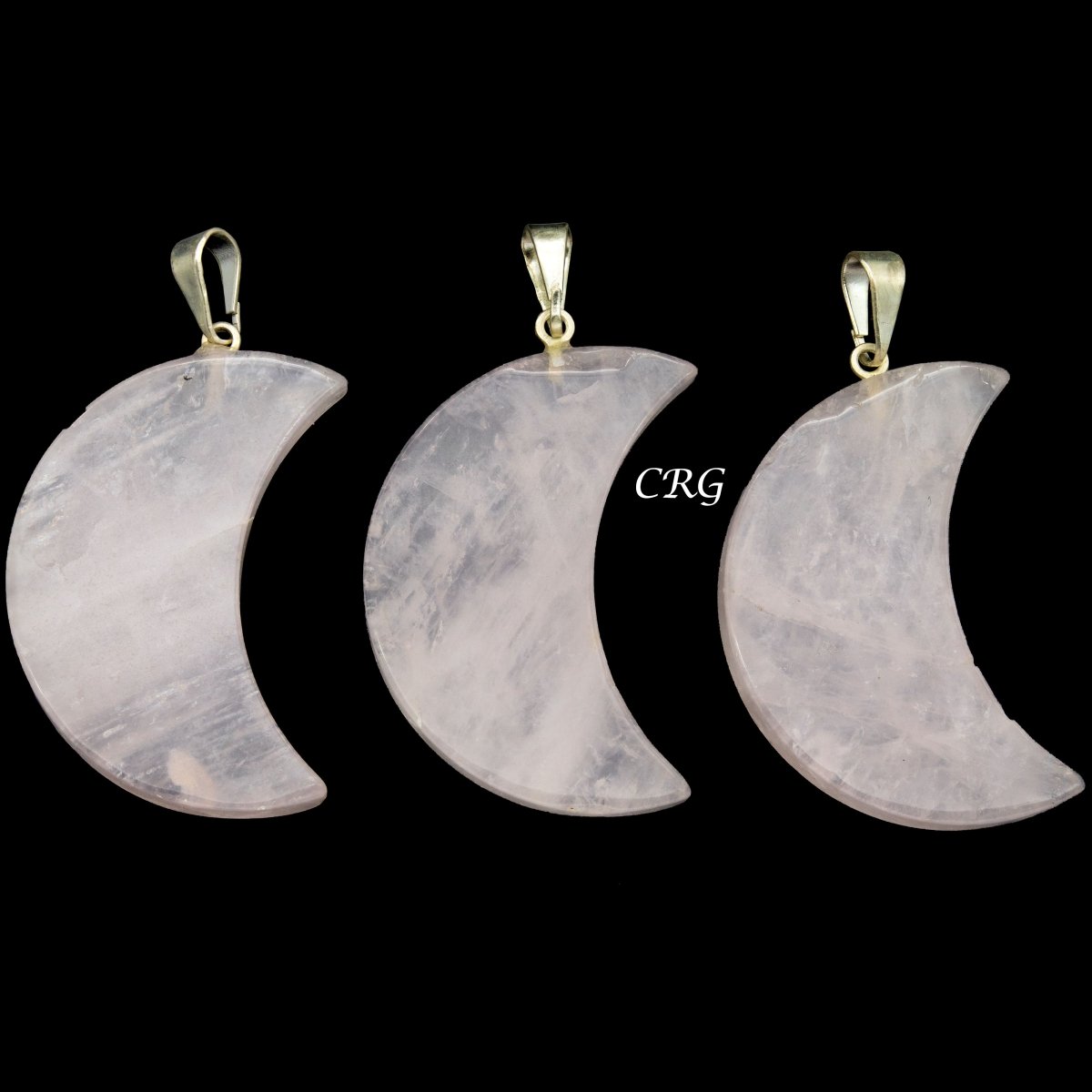 Rose Quartz Crescent Moon Pendant with Silver Bail (5 Pieces) Size 35 to 45 mm Crystal Jewelry Charm