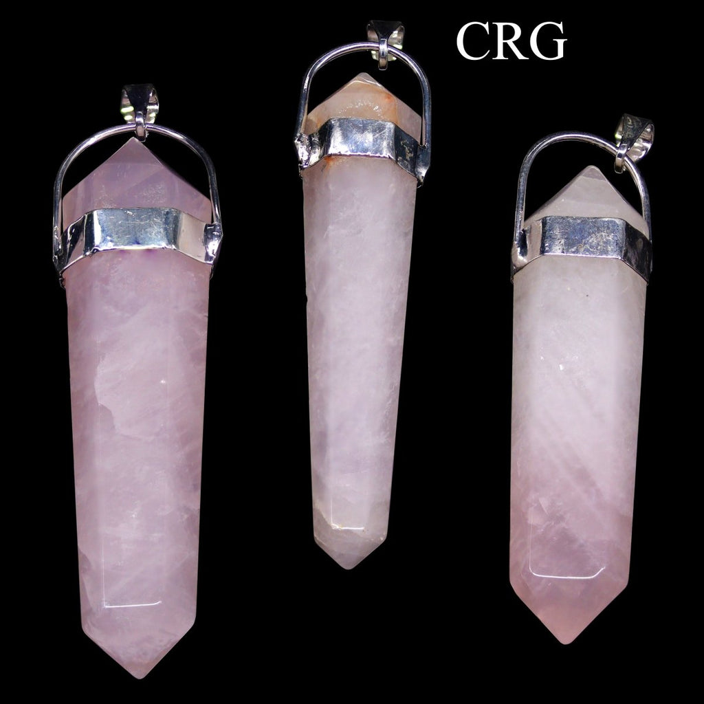 Rose Quartz Double Terminated Pendant with Silver Plating (5 Pieces) Size 45 mm Crystal Jewelry Charm
