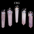 Rose Quartz Double Terminated Pendant with Silver Plating (5 Pieces) Size 45 mm Crystal Jewelry Charm