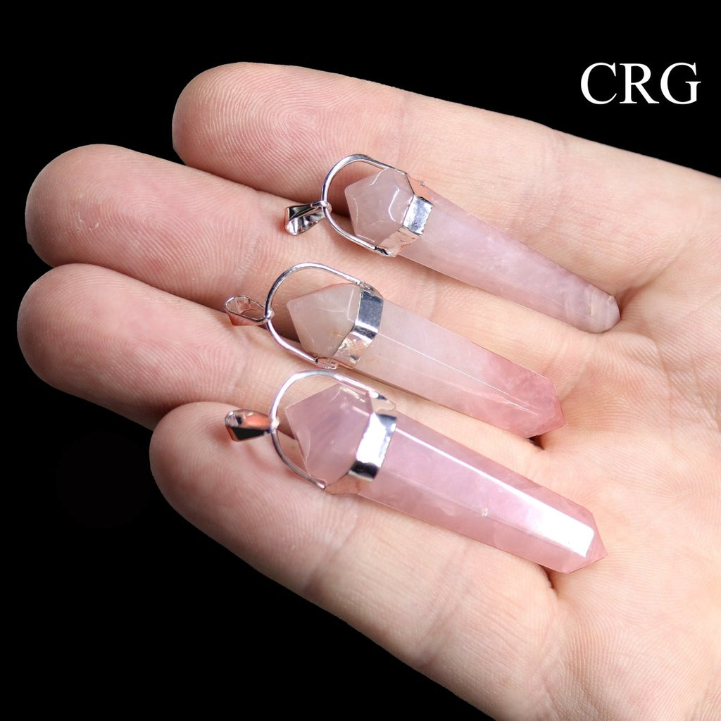 Rose Quartz Double Terminated Pendant with Silver Plating (5 Pieces) Size 45 mm Crystal Jewelry Charm