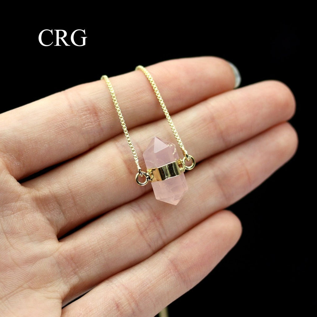 Rose Quartz Mini Point Necklace with Gold Plating (18 Inches) (1 Piece)