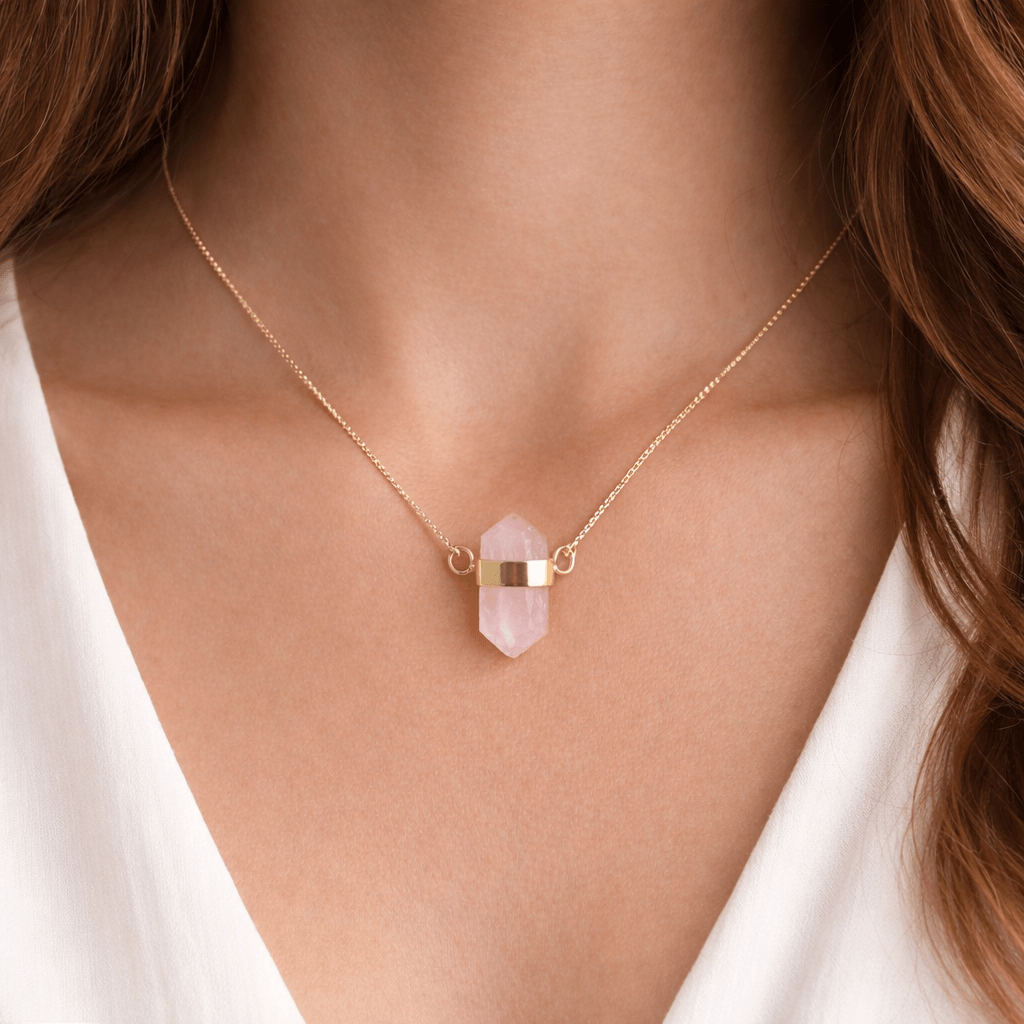 Rose Quartz Mini Point Necklace with Gold Plating (18 Inches) (1 Piece)