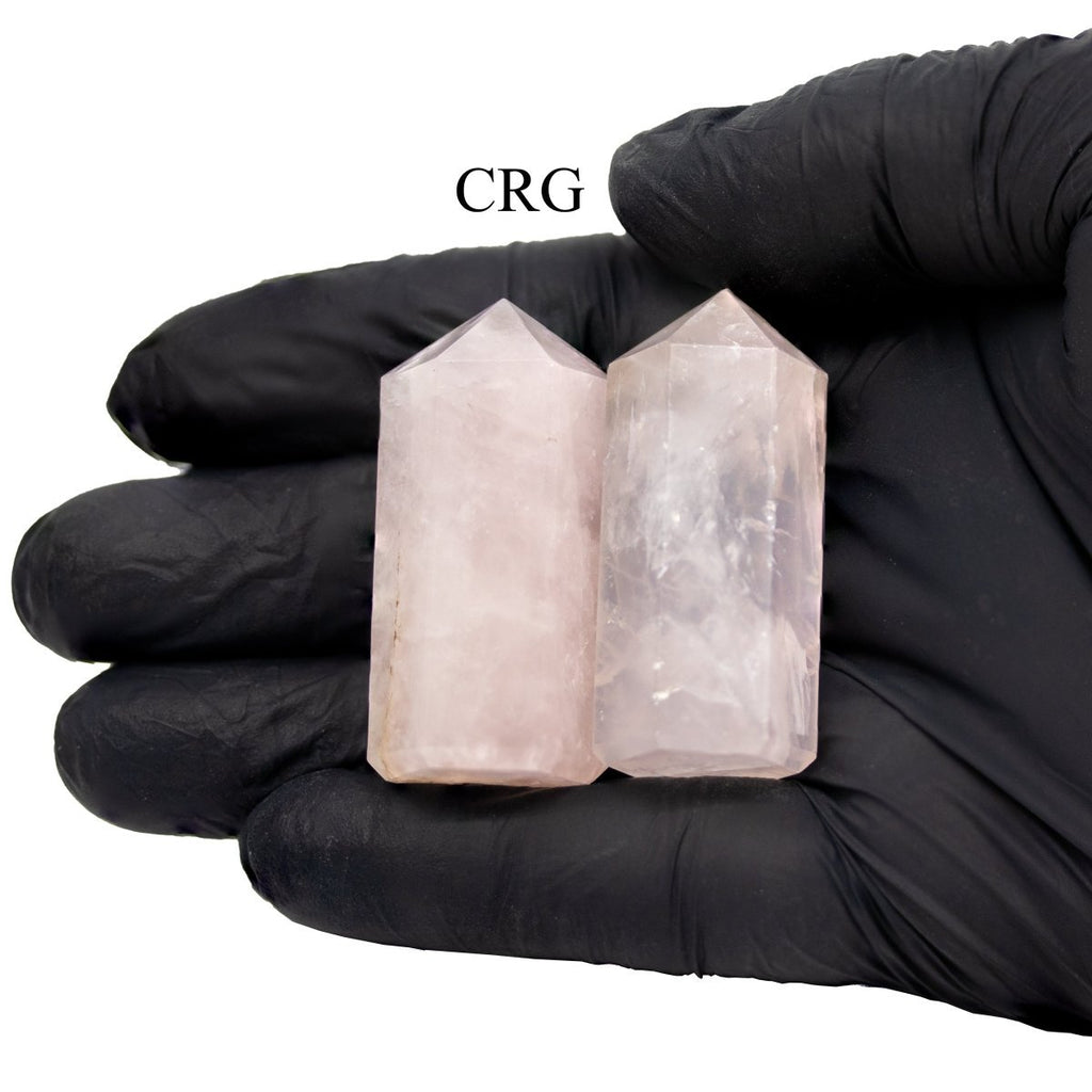 Rose Quartz Mini Towers (2 Pieces) 50 mm Small 6-Sided Gemstone Tower Points