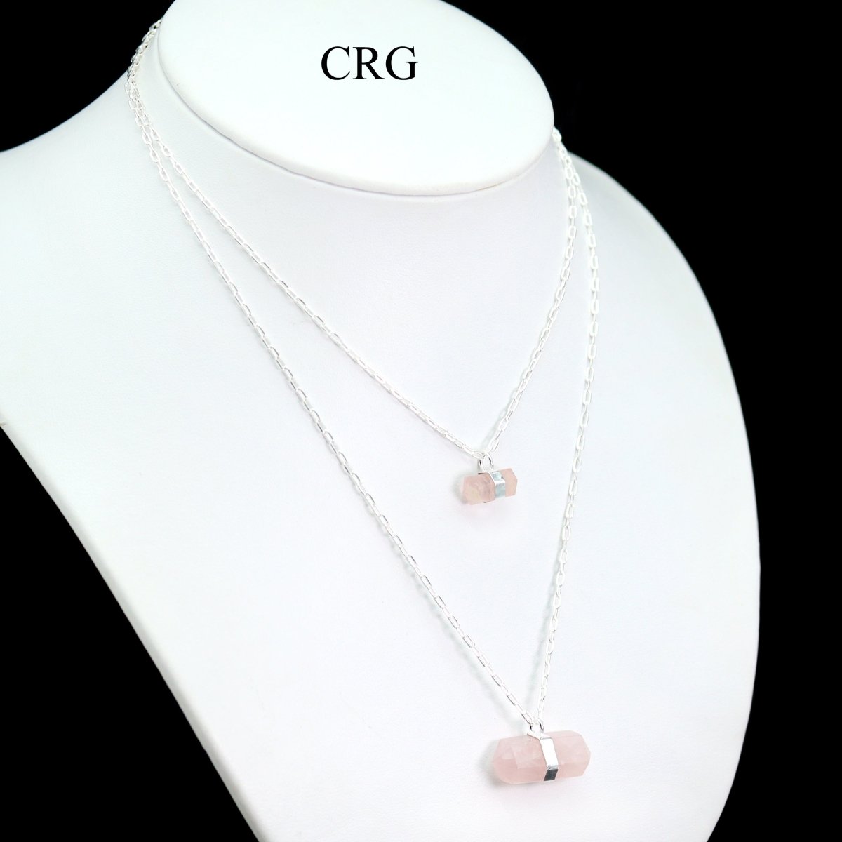 Rose Quartz Point Layered Necklace with Silver Plating (24 Inches) (1 Piece)