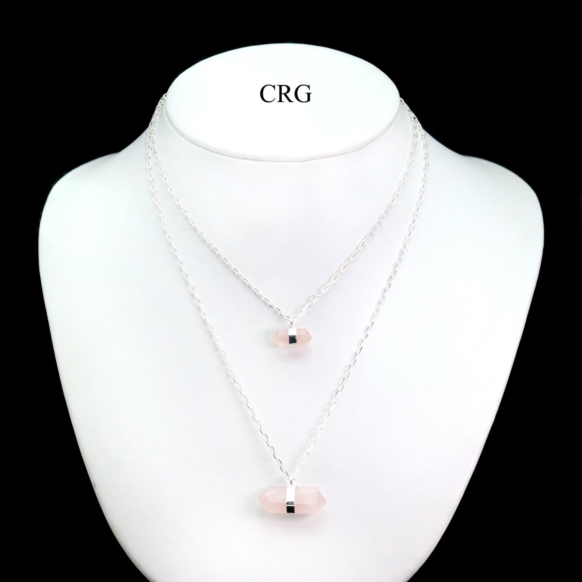 Rose Quartz Point Layered Necklace with Silver Plating (24 Inches) (1 Piece)