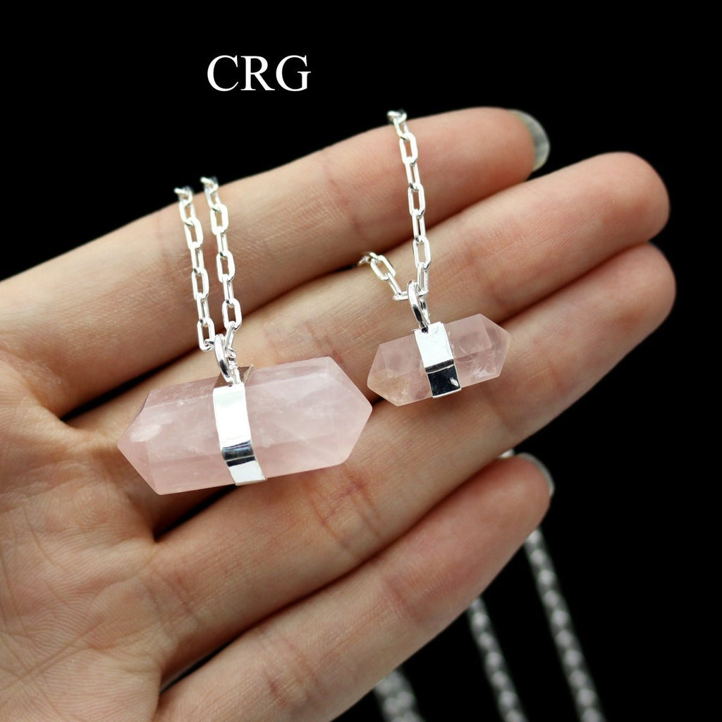 Rose Quartz Point Layered Necklace with Silver Plating (24 Inches) (1 Piece)