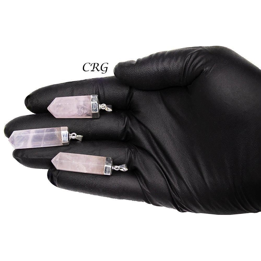Rose Quartz Polished Point Pendant with Silver Plating (1 To 1.5 Inches) (2 Pieces)
