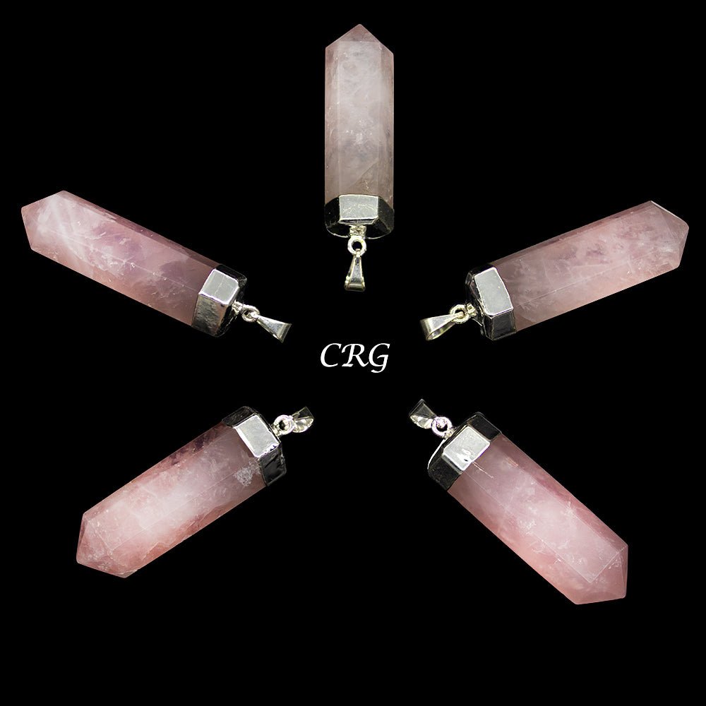 Rose Quartz Polished Point Pendant with Silver Plating (1 To 1.5 Inches) (2 Pieces)