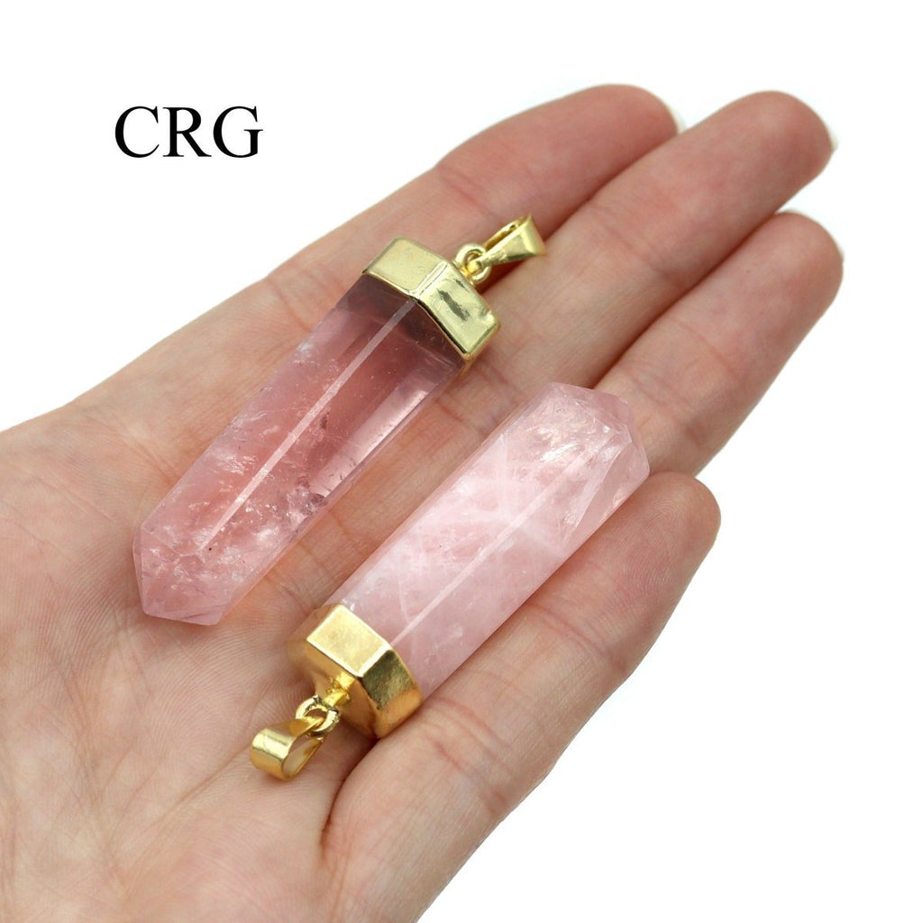 Rose Quartz Polished Point Pendant with Gold Plating (1.5 To 2 Inches) (4 Pieces)