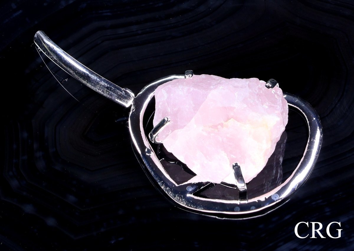 Rose Quartz Rough Pendant with Silver Plating (1 To 1.5 Inches) (1 Piece)