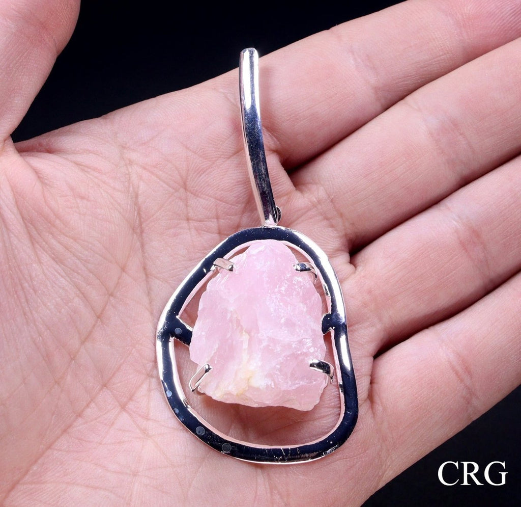 Rose Quartz Rough Pendant with Silver Plating (1 To 1.5 Inches) (1 Piece)