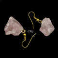 Rose Quartz Rough Earrings with Gold Plated Wire (0.5 To 1 Inch) (1 Pair)