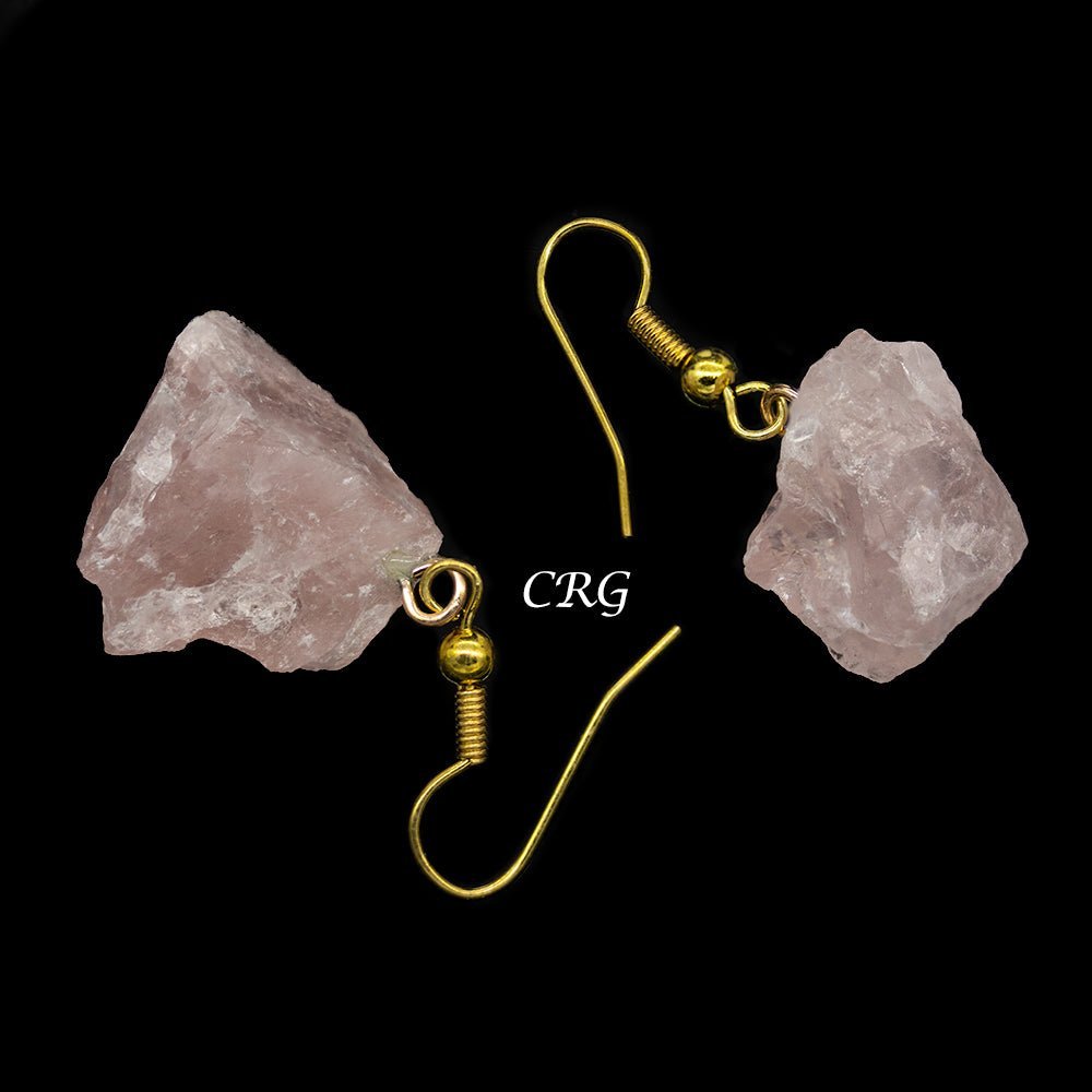 Rose Quartz Rough Earrings with Gold Plated Wire (0.5 To 1 Inch) (1 Pair)