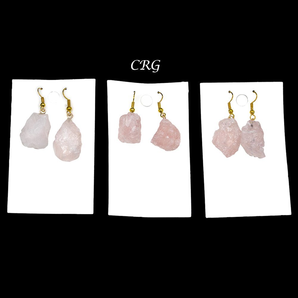 Rose Quartz Rough Earrings with Gold Plated Wire (0.5 To 1 Inch) (1 Pair)