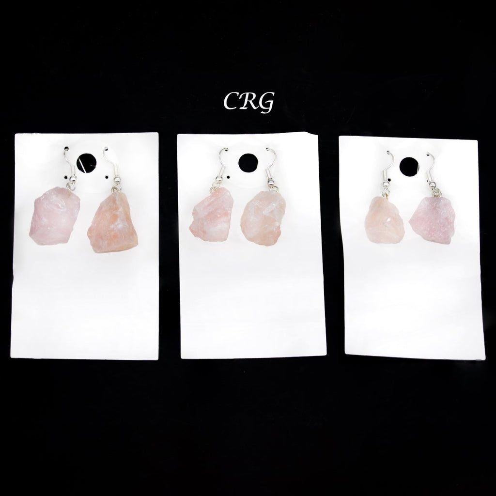 Rose Quartz Rough Earrings with Silver Plated Wire (0.5 To 1 Inch) (1 Pair)