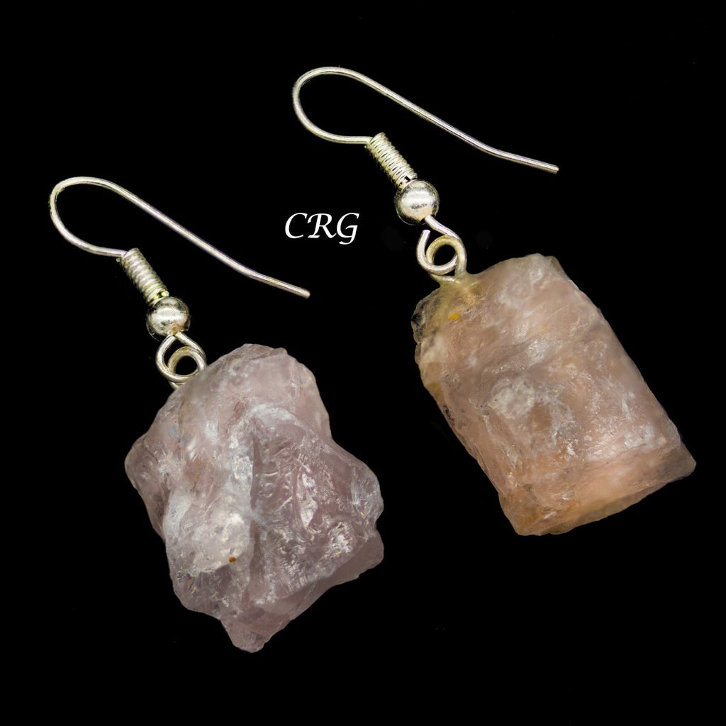 Rose Quartz Rough Earrings with Silver Plated Wire (0.5 To 1 Inch) (1 Pair)