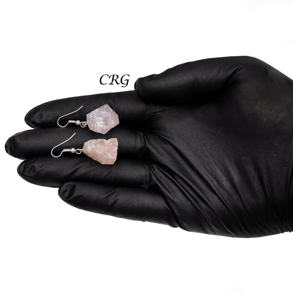Rose Quartz Rough Earrings with Silver Plated Wire (0.5 To 1 Inch) (1 Pair)