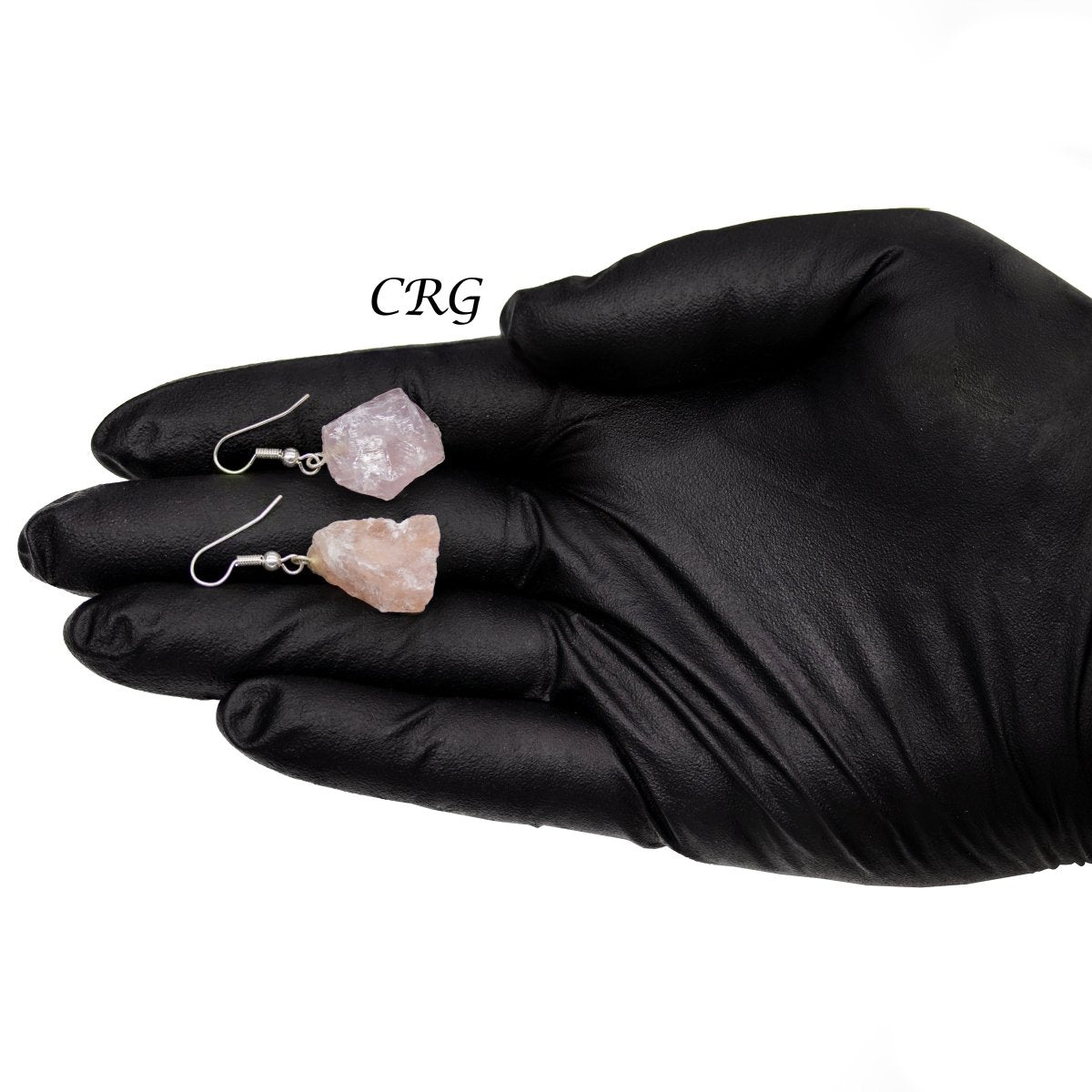 Rose Quartz Rough Earrings with Silver Plated Wire (0.5 To 1 Inch) (1 Pair)