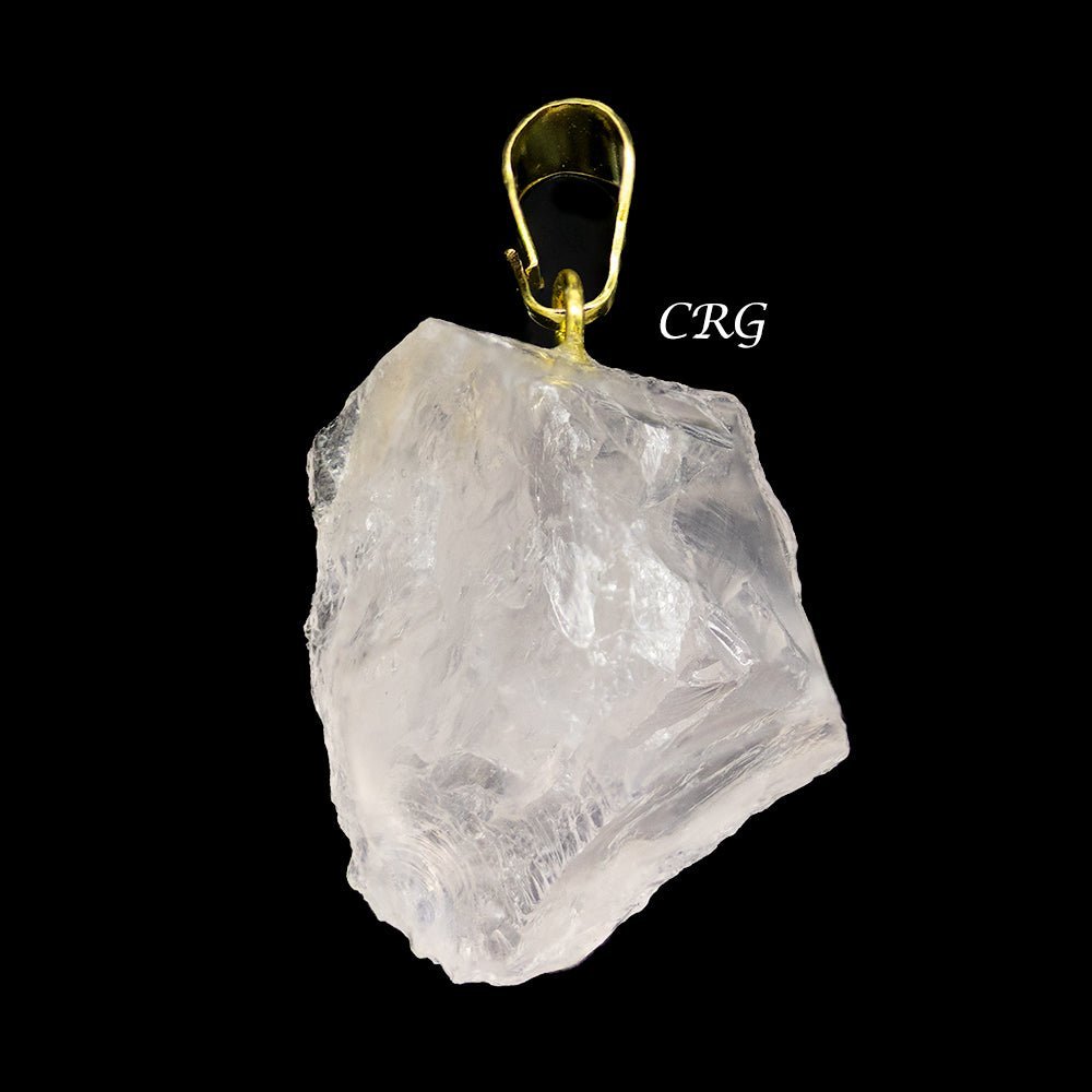 Rose Quartz Rough Pendant with Gold Plated Bail (0.5 To 1 Inch) (4 Pieces)