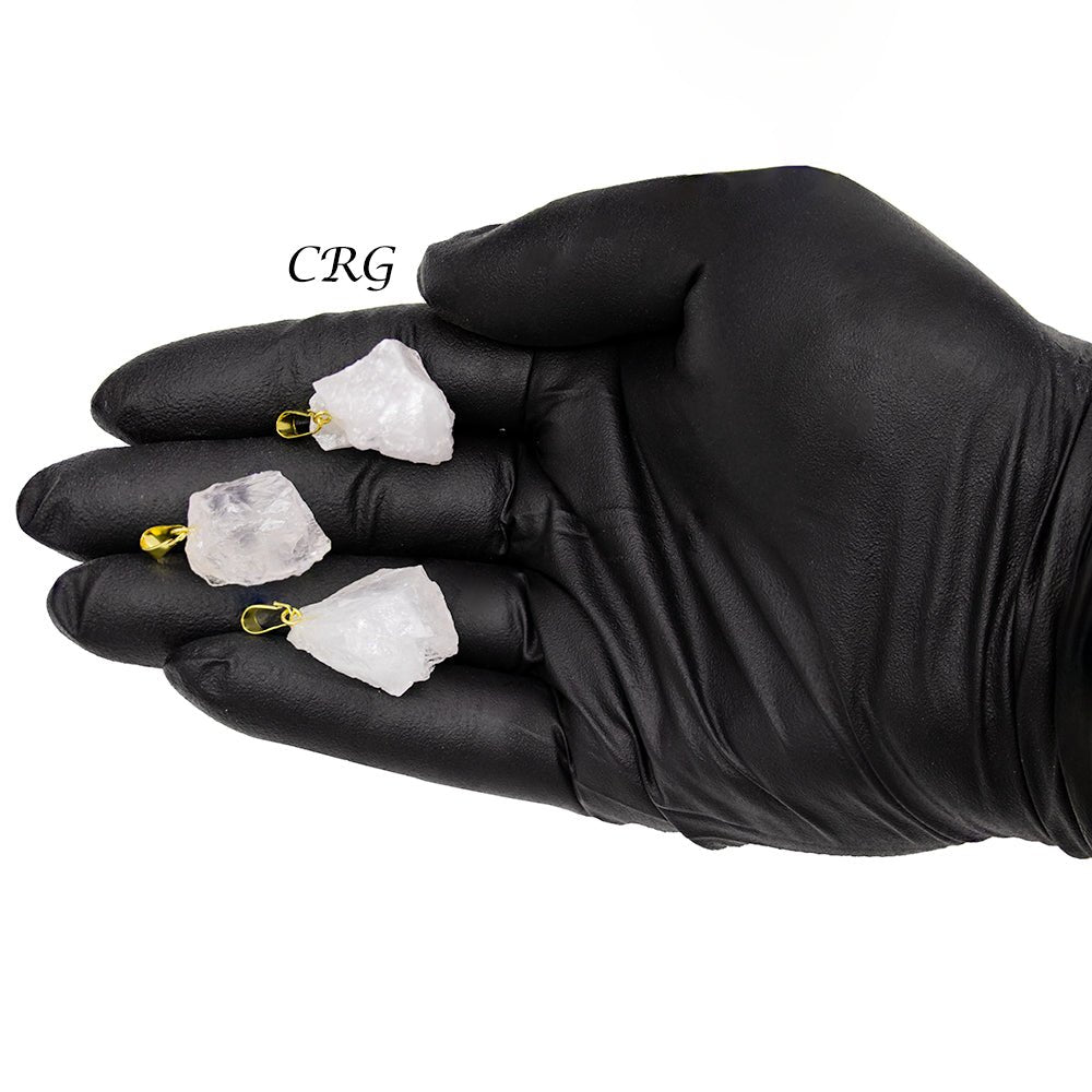 Rose Quartz Rough Pendant with Gold Plated Bail (0.5 To 1 Inch) (4 Pieces)