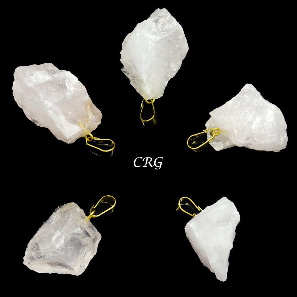 Rose Quartz Rough Pendant with Gold Plated Bail (0.5 To 1 Inch) (4 Pieces)