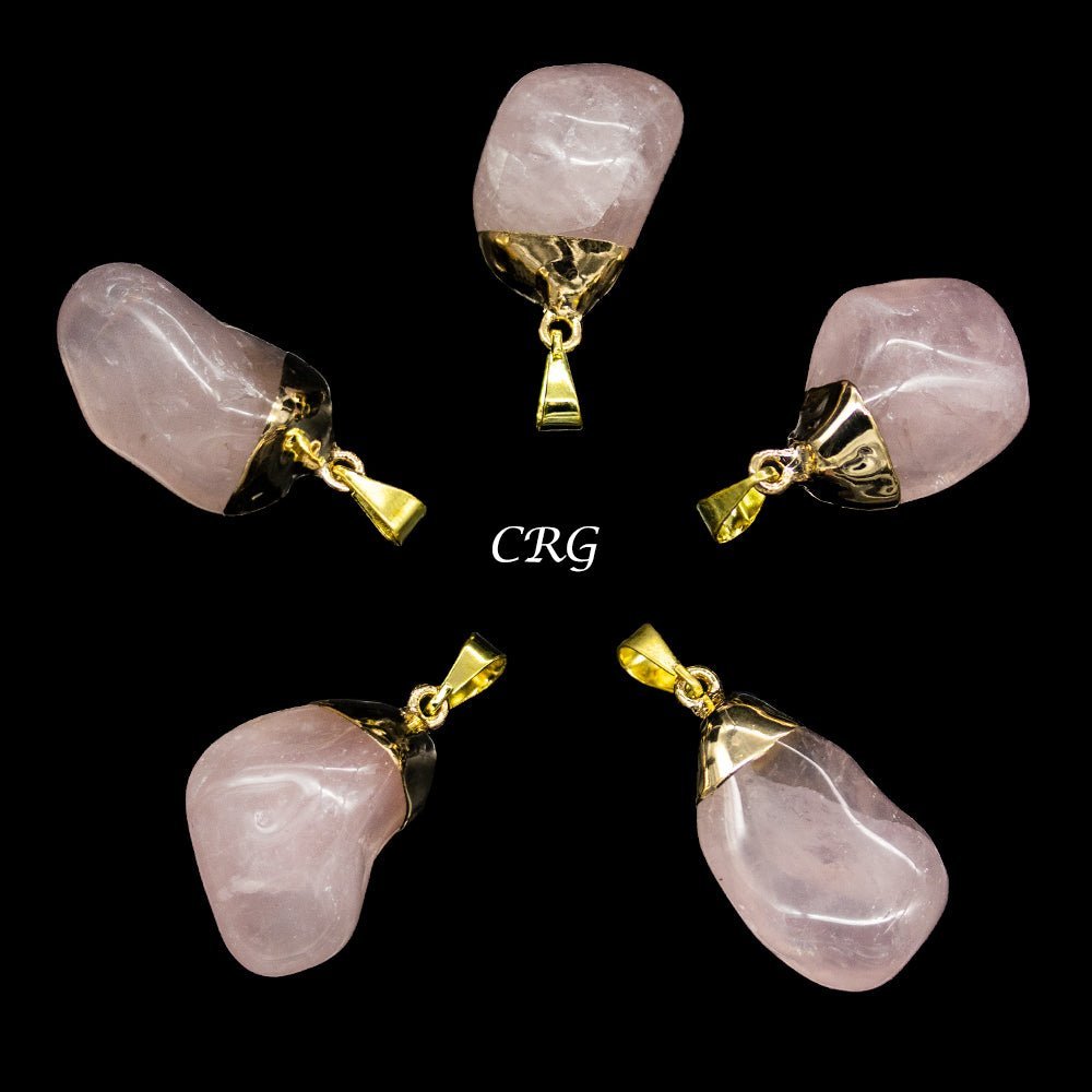 Rose Quartz Tumbled Pendant with Gold Plating (0.5 To 1 Inch) (4 Pieces)