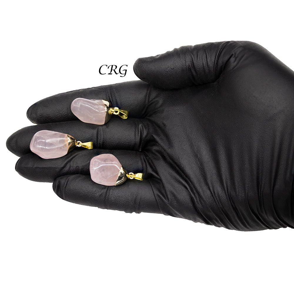 Rose Quartz Tumbled Pendant with Gold Plating (0.5 To 1 Inch) (4 Pieces)