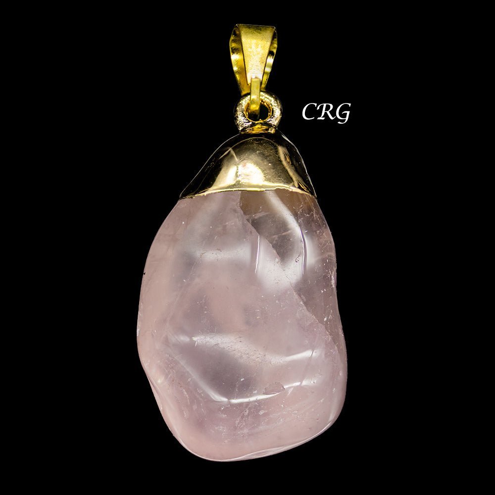 Rose Quartz Tumbled Pendant with Gold Plating (0.5 To 1 Inch) (4 Pieces)