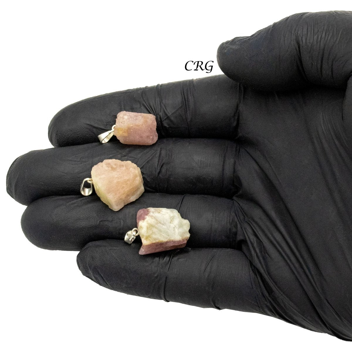 Rose Tourmaline Rough Rock Pendant with Silver Bail (5 Pieces) Size 18 to 22 mm Crystal Jewelry Charm