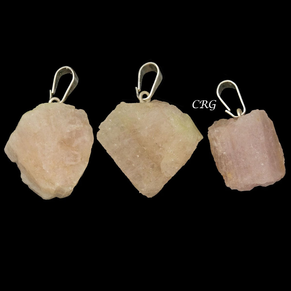 Rose Tourmaline Rough Rock Pendant with Silver Bail (5 Pieces) Size 18 to 22 mm Crystal Jewelry Charm