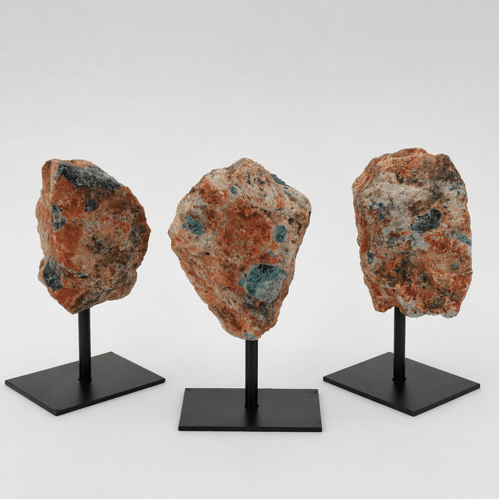 Rough Apatite on Calcite Matrix on Metal Stand