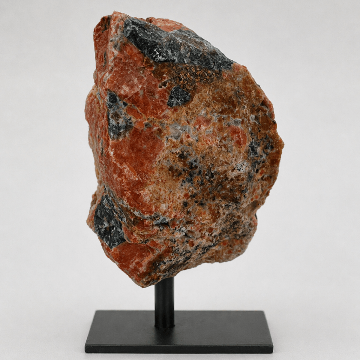Rough Apatite on Calcite Matrix on Metal Stand