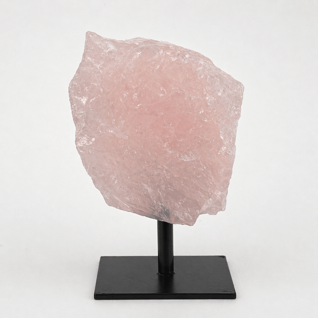 Rough Rose Quartz on Metal Stand