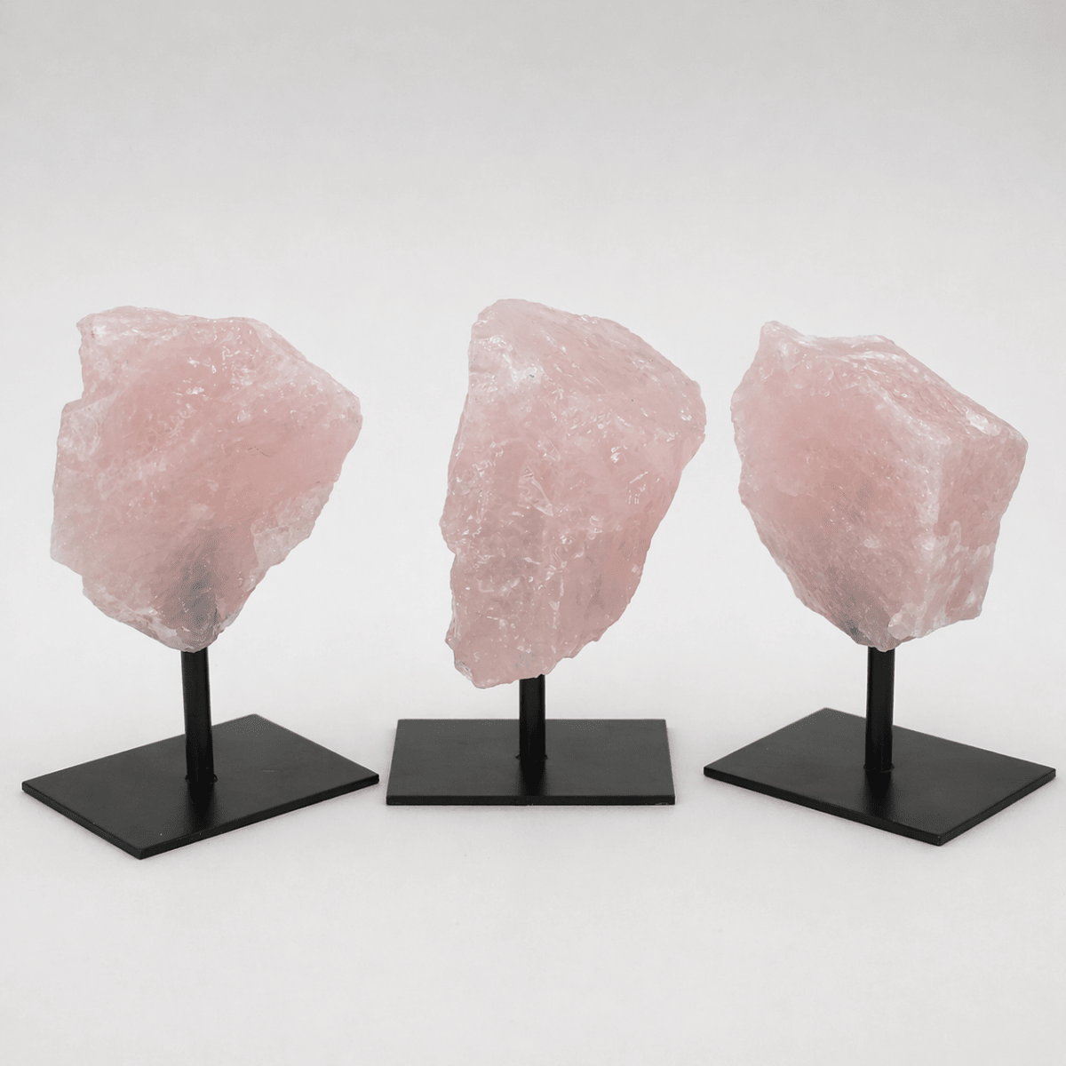 Rough Rose Quartz on Metal Stand