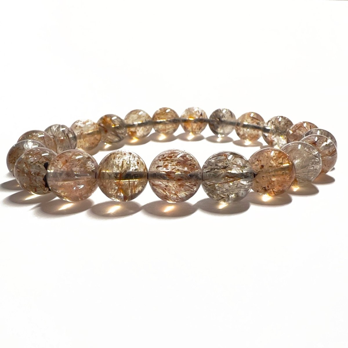 Rutilated Quartz Round Bead Stretch Bracelet (8 mm) (1 Piece)