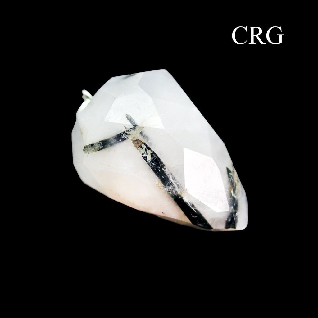 Rutilated Quartz Faceted Drop Pendant with Silver Bail (4 Pieces) Size 1 Inch (INJD)